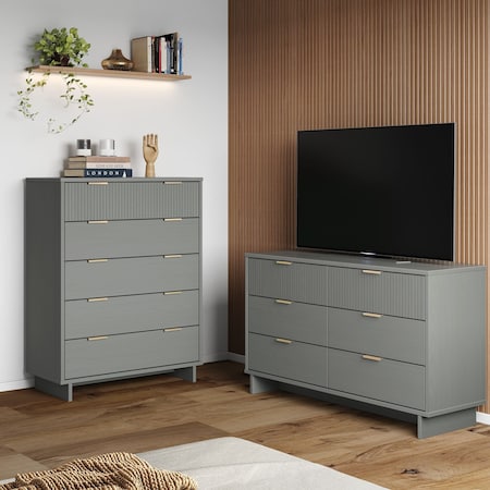Manhattan Comfort Granville Light Grey 5-Drawer Chest and 6-Drawer Double Dresser, Set of 2 GRAN066